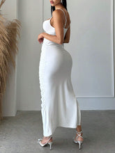 Solid Ruched Split Thigh Cami Dress